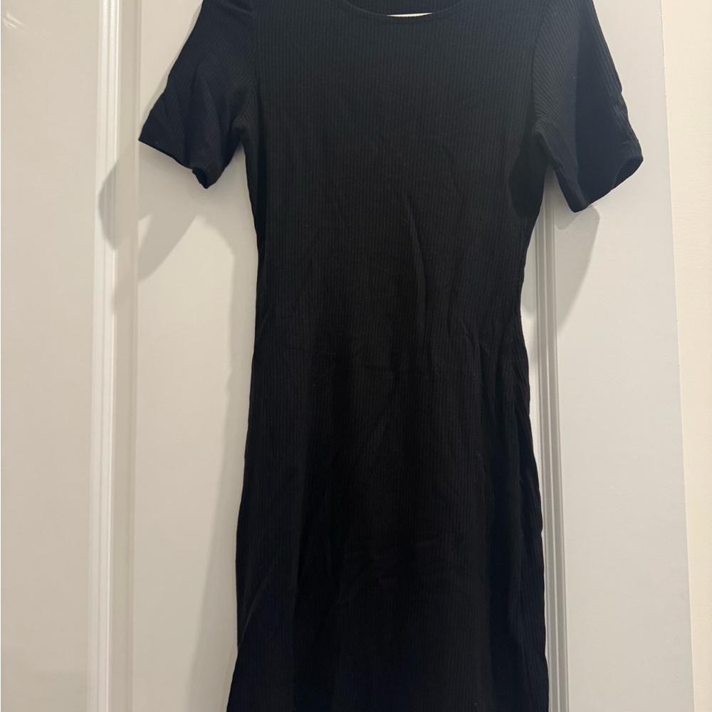 Reformation Black Sheath Mini Dress Crew Neck Short Sleeve
